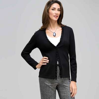 Long Sleeve Ruffle Front Trim Cardigan